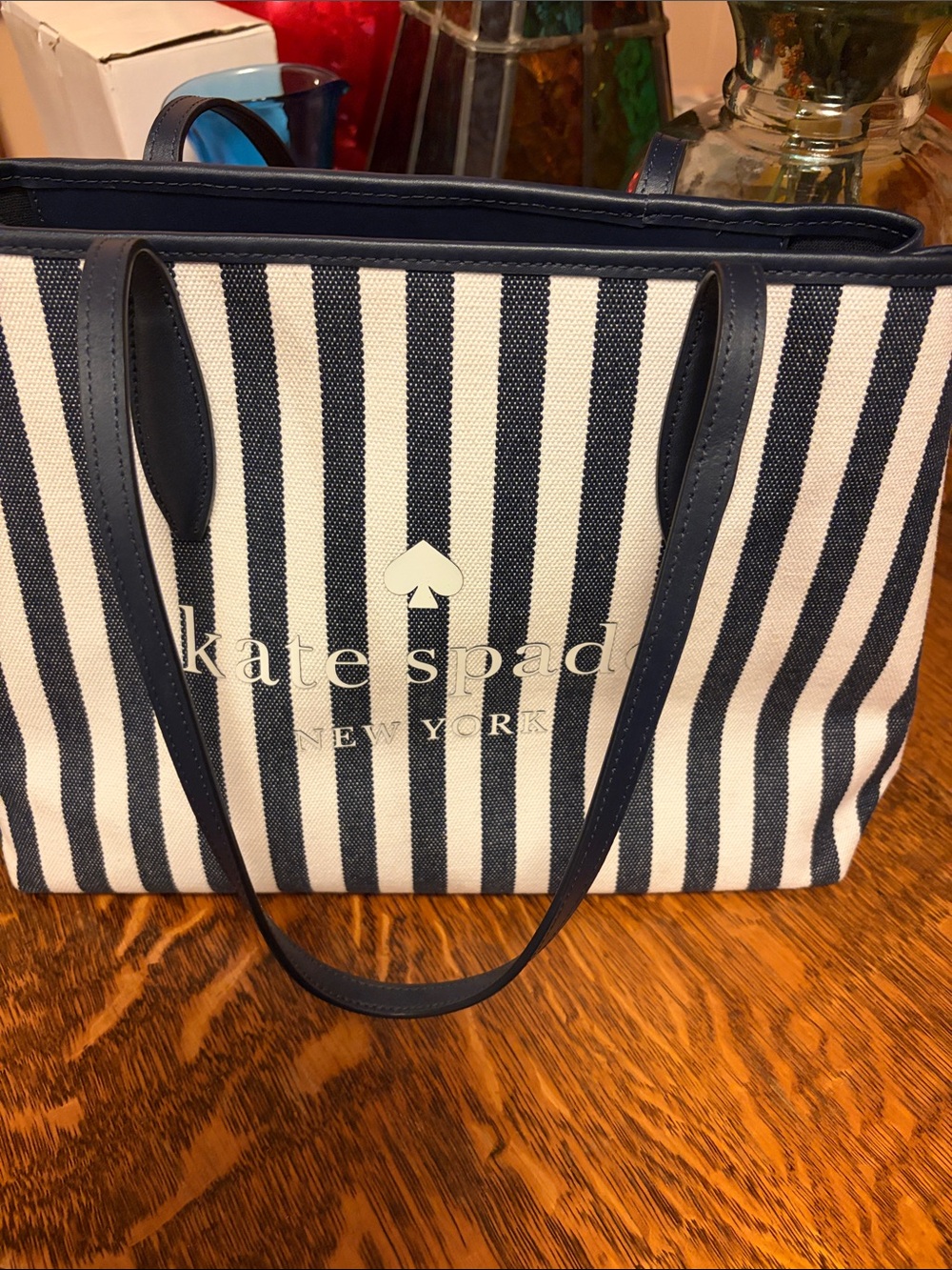 kate spade Navy and White Striped Canvas Tote